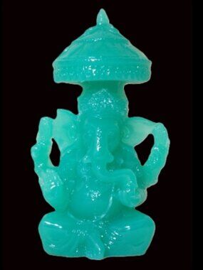 GANESH *GLOW in the DARK*STATUE with Parasol-Jade Color-Shiva-Home-Altar-Gift